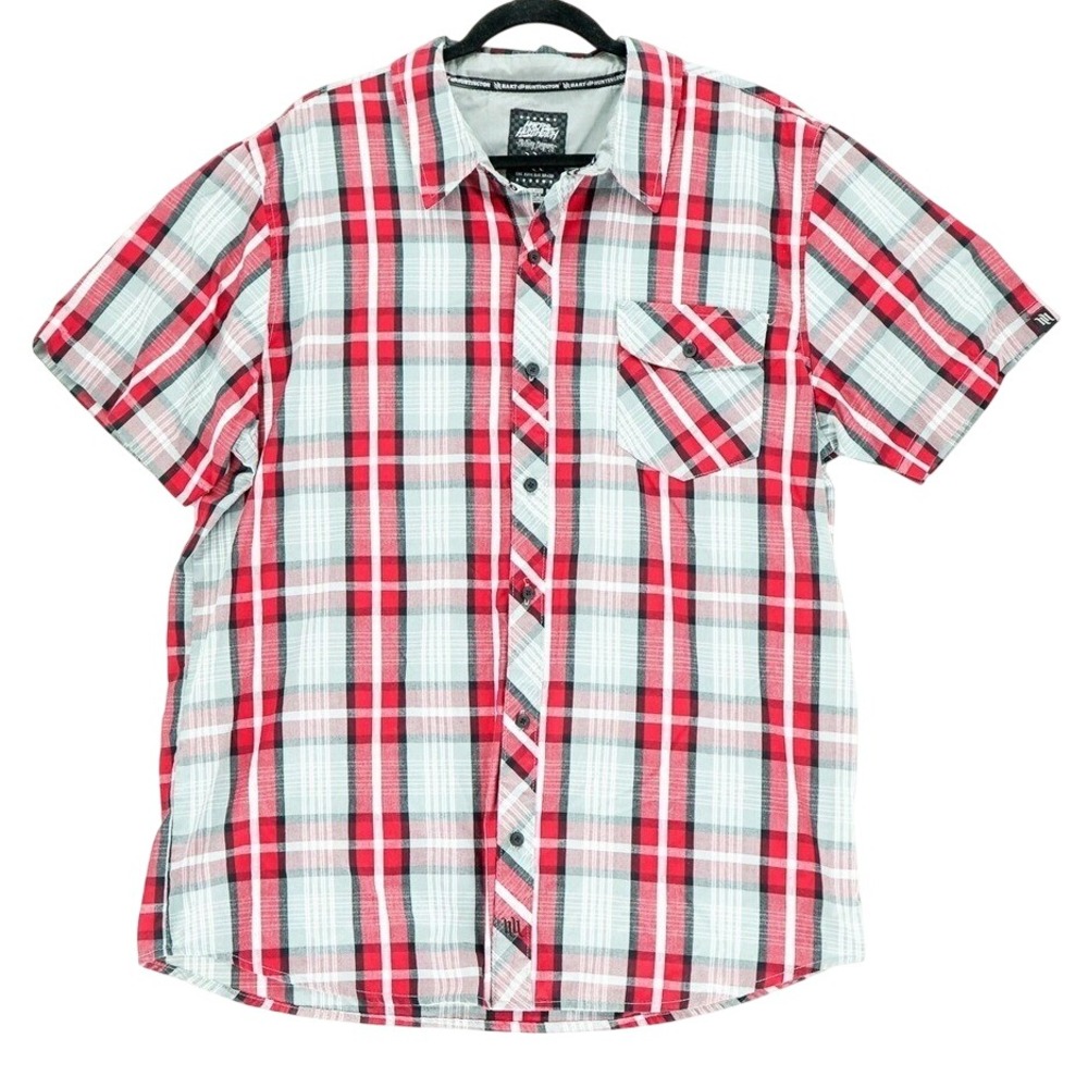Hart & Huntington XXL Red Gray Black Plaid Button Up Grunge 90s Skater Punk Rock